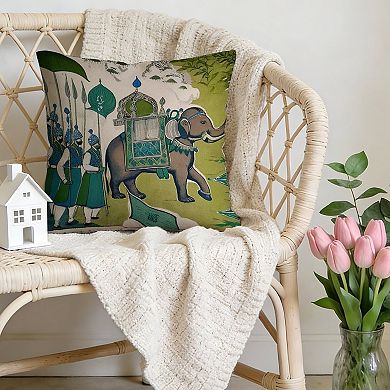 Thibaut French Elephant Teal Decorative Throw Pillow, 18" Pillow Cover Singular
