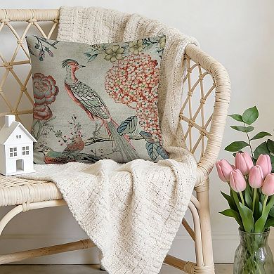 Outdoor Decorative Throw Pillow, 18" Pillow Cover Singular, Chinoiserie Pheasant Bird and Floral