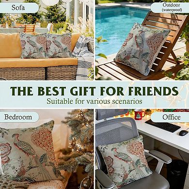 Outdoor Decorative Throw Pillow, 18" Pillow Cover Singular, Chinoiserie Pheasant Bird and Floral