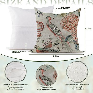 Outdoor Decorative Throw Pillow, 18" Pillow Cover Singular, Chinoiserie Pheasant Bird and Floral