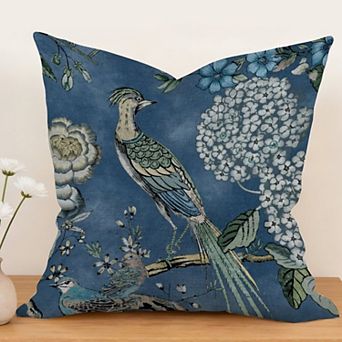 Outdoor Decorative Throw Pillow, 18" Pillow Cover Singular, Chinoiserie Pheasant Bird and Floral