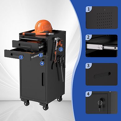 VIYET 34" Slim Rolling Tool Cabinet - Space-Saving Garage Storage with 2 Drawers & Locking Door