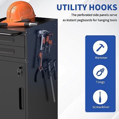 VIYET 34" Slim Rolling Tool Cabinet - Space-Saving Garage Storage with 2 Drawers & Locking Door