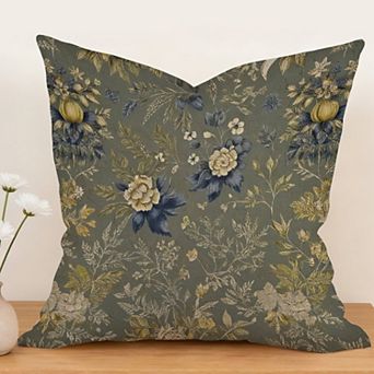 Chinoiserie Peony Floral in Kelly Green Decorative Throw Pillow, 18" Pillow Cover Singular