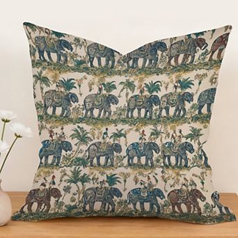 Decorative Throw Pillow, 18" Pillow Cover Singular, South Asian India Elephant Walk Jungle