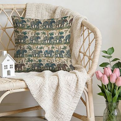 Decorative Throw Pillow, 18" Pillow Cover Singular, South Asian India Elephant Walk Jungle