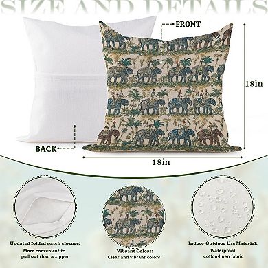 Decorative Throw Pillow, 18" Pillow Cover Singular, South Asian India Elephant Walk Jungle