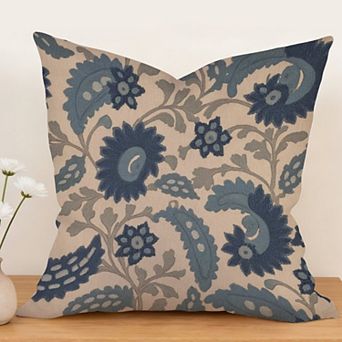 Outdoor Decorative Throw Pillow, 18" Pillow Cover Singular, Chinoiserie Coastal Hamptons Floral