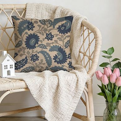 Outdoor Decorative Throw Pillow, 18" Pillow Cover Singular, Chinoiserie Coastal Hamptons Floral