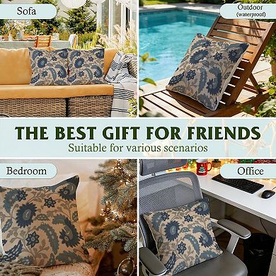 Outdoor Decorative Throw Pillow, 18" Pillow Cover Singular, Chinoiserie Coastal Hamptons Floral