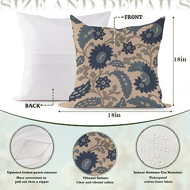 Outdoor Decorative Throw Pillow, 18" Pillow Cover Singular, Chinoiserie Coastal Hamptons Floral