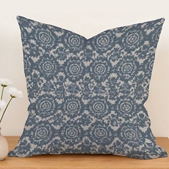 Decorative Throw Pillow, 18" Pillow Cover Singular, Indigo Ikat