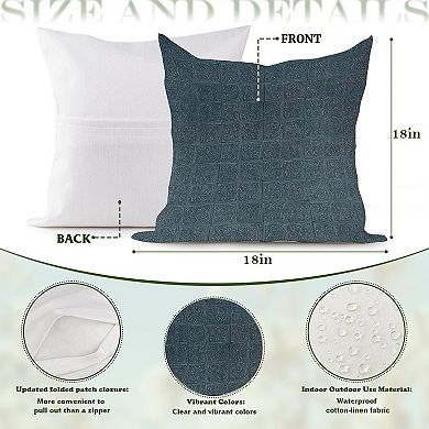 Outdoor Decorative Throw Pillow Cover, 18", 1 Pack, Indigo Mid Century Geometric
