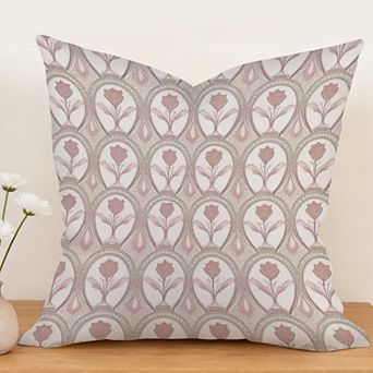 Mughal Floral Pink Chinoiserie Decorative Throw Pillow, 18" Pillow Cover Singular