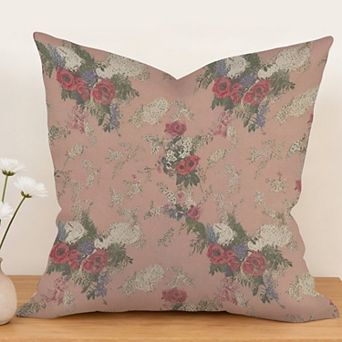 Outdoor Decorative Throw Pillow Cover, 18", 1 Pack, French Garden Thibaut Floral Coral