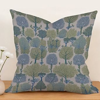 Green And Blue Forest Decorative Throw Pillow, 18" Pillow Cover Singular