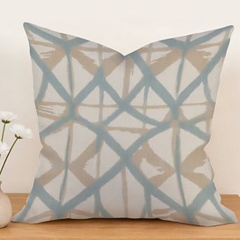 Outdoor Decorative Throw Pillow Cover, 18", 1 Pack, Chinoiserie Coastal Ikat Geometric