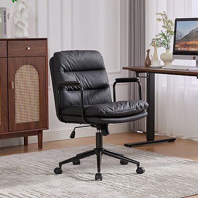 Mid-Back PU Leather Office Chair with Recline and Padded Armrests