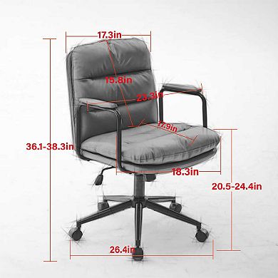 Mid-Back PU Leather Office Chair with Recline and Padded Armrests
