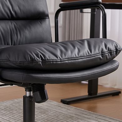 Mid-Back PU Leather Office Chair with Recline and Padded Armrests