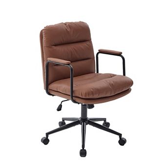 Mid-Back PU Leather Office Chair with Recline and Padded Armrests