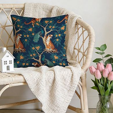 Outdoor Decorative Throw Pillow Cover, 18", 1 Pack, Blue Tiger And Peacock