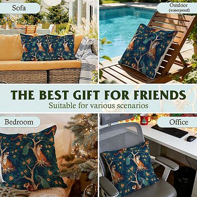 Outdoor Decorative Throw Pillow Cover, 18", 1 Pack, Blue Tiger And Peacock