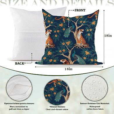 Outdoor Decorative Throw Pillow Cover, 18", 1 Pack, Blue Tiger And Peacock