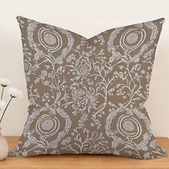 Decorative Throw Pillow, 18" Pillow Cover Singular, Indian Floral in Coffee