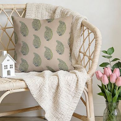 Outdoor Decorative Throw Pillow, 18" Pillow Cover Singular, Chinoiserie Sage Green Botanical