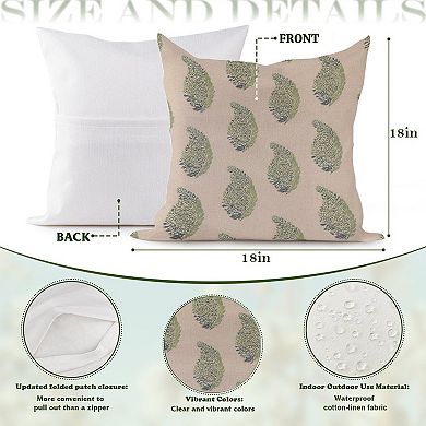 Outdoor Decorative Throw Pillow, 18" Pillow Cover Singular, Chinoiserie Sage Green Botanical