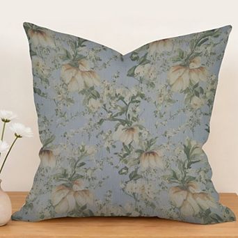 Decorative Throw Pillow, 18" Pillow Cover Singular, Chinoiserie Coastal Blue Floral
