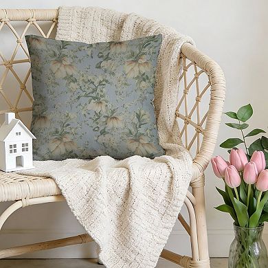 Decorative Throw Pillow, 18" Pillow Cover Singular, Chinoiserie Coastal Blue Floral