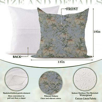 Decorative Throw Pillow, 18" Pillow Cover Singular, Chinoiserie Coastal Blue Floral