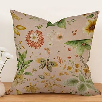 Outdoor Decorative Throw Pillow, 18" Pillow Cover Singular, Chinoiserie Floral Butterfly