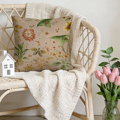 Outdoor Decorative Throw Pillow, 18" Pillow Cover Singular, Chinoiserie Floral Butterfly
