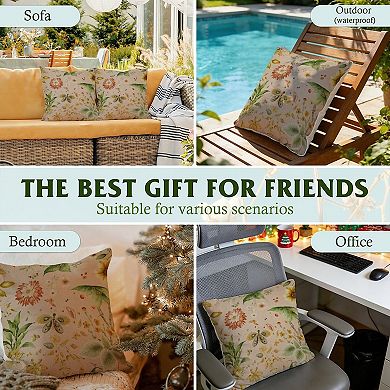 Outdoor Decorative Throw Pillow, 18" Pillow Cover Singular, Chinoiserie Floral Butterfly
