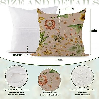 Outdoor Decorative Throw Pillow, 18" Pillow Cover Singular, Chinoiserie Floral Butterfly