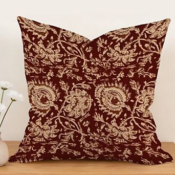 Vintage Floral Print Maroon Decorative Throw Pillow, 18" Pillow Cover Singular