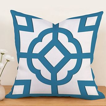 Outdoor Decorative Throw Pillow, 18" Pillow Cover Singular, Chinoiserie Geometric Blue