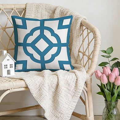 Outdoor Decorative Throw Pillow, 18" Pillow Cover Singular, Chinoiserie Geometric Blue