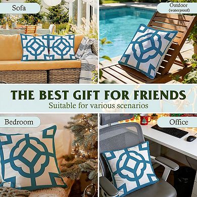 Outdoor Decorative Throw Pillow, 18" Pillow Cover Singular, Chinoiserie Geometric Blue