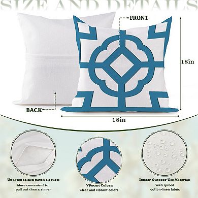 Outdoor Decorative Throw Pillow, 18" Pillow Cover Singular, Chinoiserie Geometric Blue