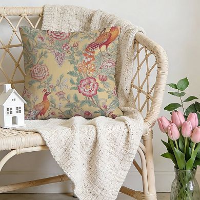 Decorative Throw Pillow, 18" Pillow Cover Singular, Garden Inspired Chinoiserie Birds Flowers