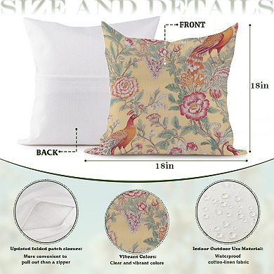 Decorative Throw Pillow, 18" Pillow Cover Singular, Garden Inspired Chinoiserie Birds Flowers