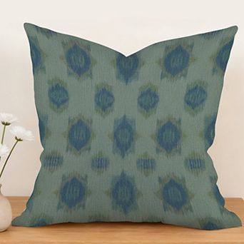 Indigo Ikat Blue And Green Decorative Throw Pillow, 18" Pillow Cover Singular