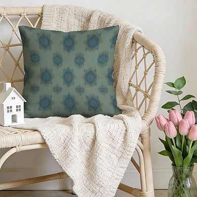 Indigo Ikat Blue And Green Decorative Throw Pillow, 18" Pillow Cover Singular