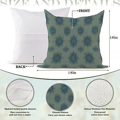 Indigo Ikat Blue And Green Decorative Throw Pillow, 18" Pillow Cover Singular