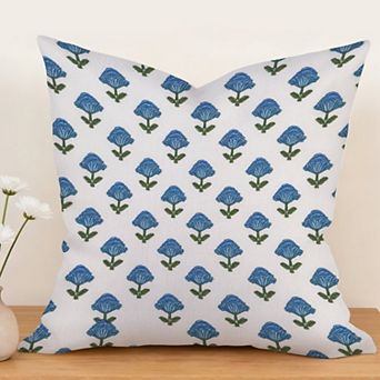Outdoor Decorative Throw Pillow, 18" Pillow Cover Singular, Mughal Floral Blue