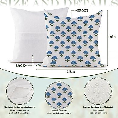 Outdoor Decorative Throw Pillow, 18" Pillow Cover Singular, Mughal Floral Blue